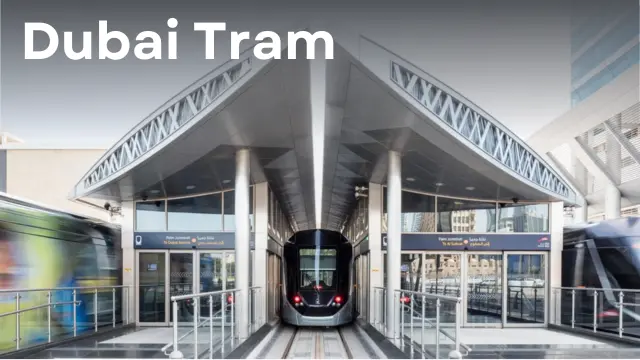 Dubai Tram is ready to depart from the station