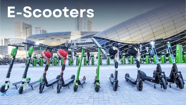 E-scooters parked at station